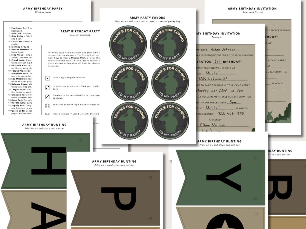 army birthday party printables