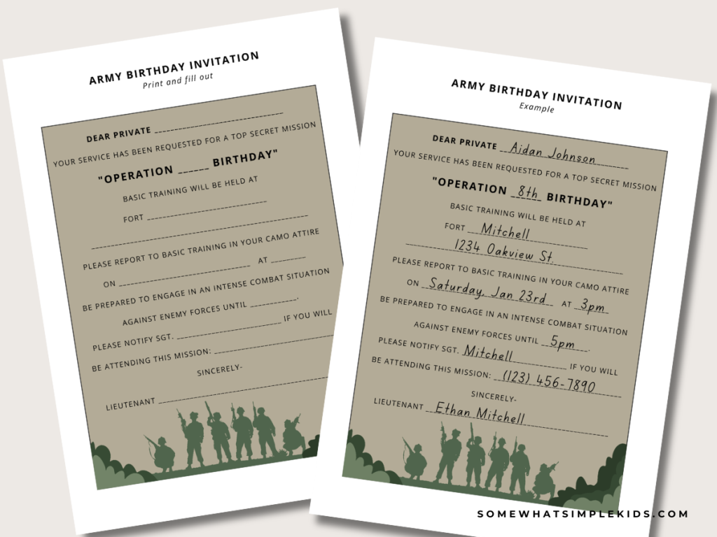 Army Birthday Party Printable Invites
