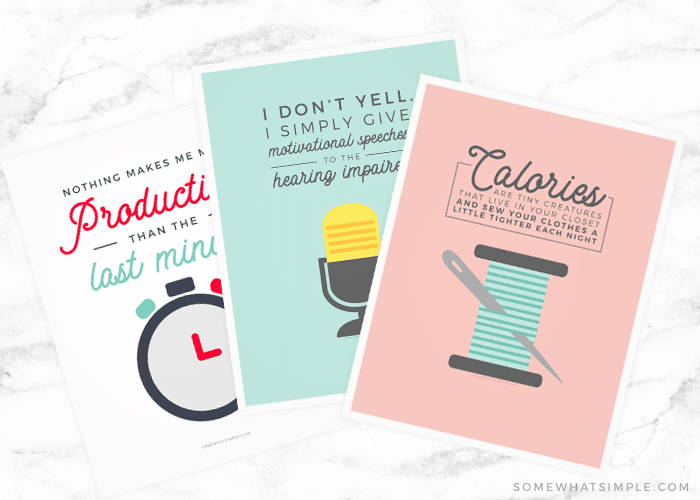 close up of 3 memes from the printable pack in pastel colors