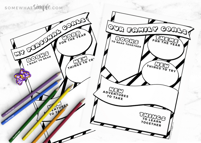Goal worksheets with colored pencils