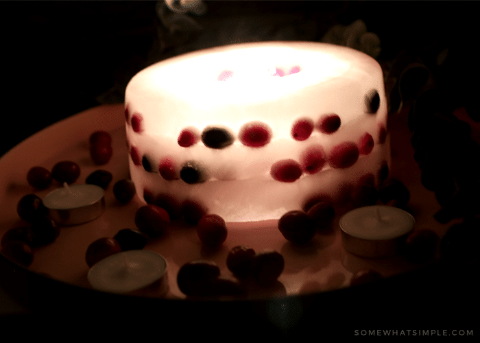 glowing ice candle at night