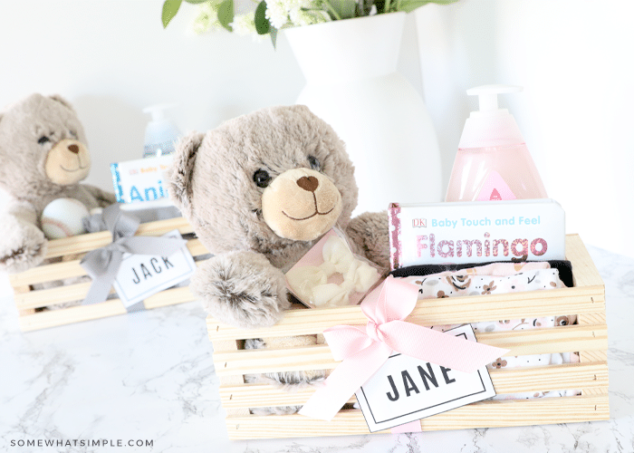 New Mom Gift Basket + Free Printables from Somewhat Simple