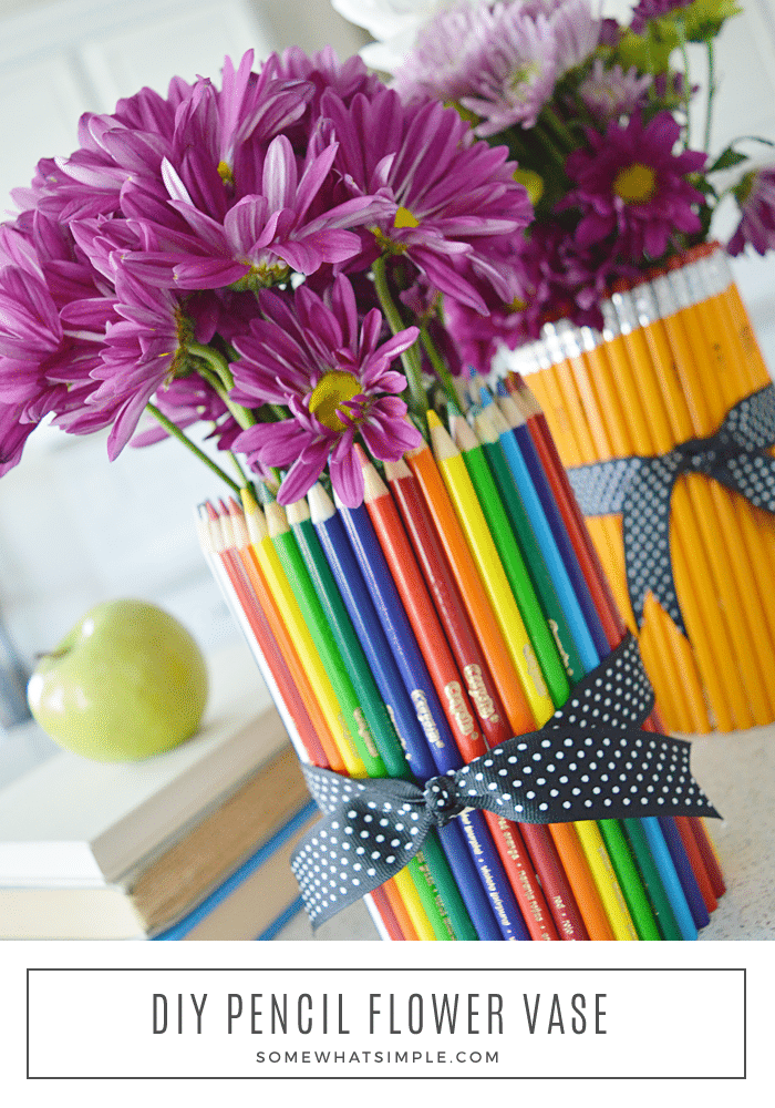 long image of flower vases wrapped in pencils