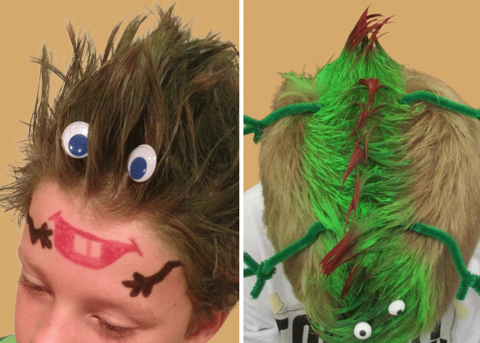 two boys with crazy hair - one that looks like a monster face, and the other that looks like a lizzard