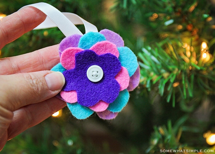 a brightly colored DIY felt Christmas ornament