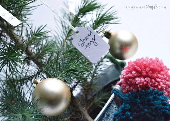 a tag hanging on a tree with a service idea written on the tag