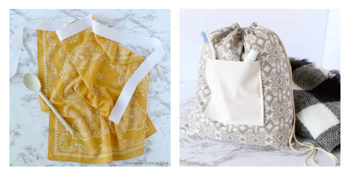 collage of simple sewing projects - an apron and a tote bag