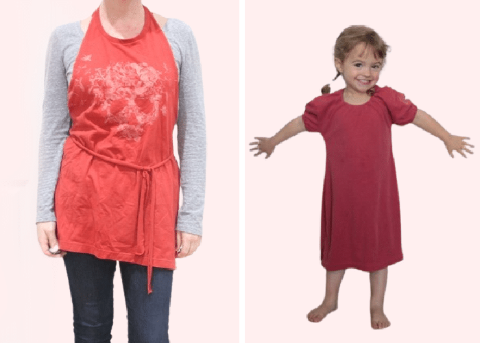 a tshirt made into an apron and a t shirt made into a child's nightgown