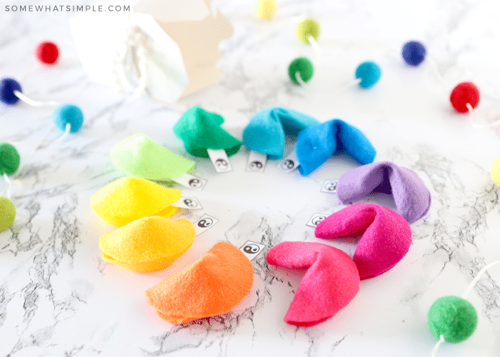 circle of rainbow felt fortune cookies