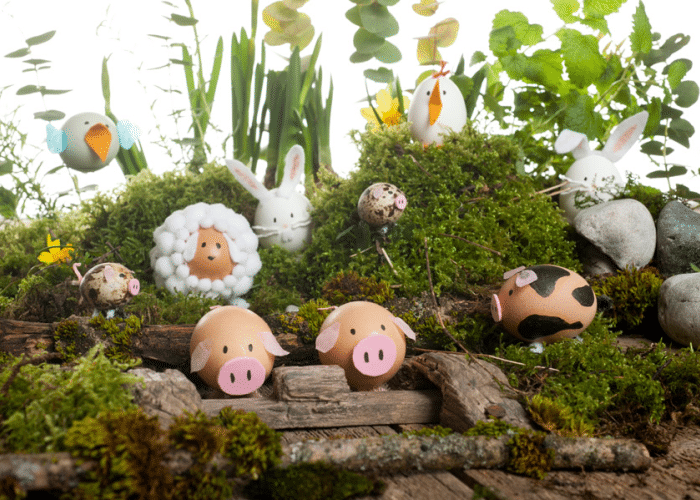 eggs decorated like farm animals