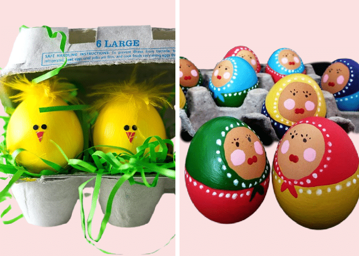easter eggs that look like baby chicks and babushka dolls