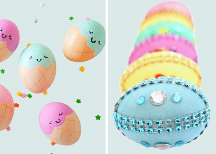 eggs that are painted to look like disney princesses and ice cream cones