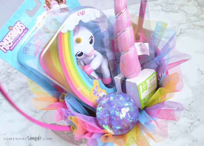 a rainbow themed Easter basket