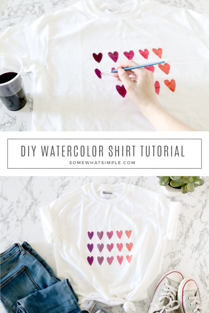 collage of pictures showing how to make a watercolor t shirt