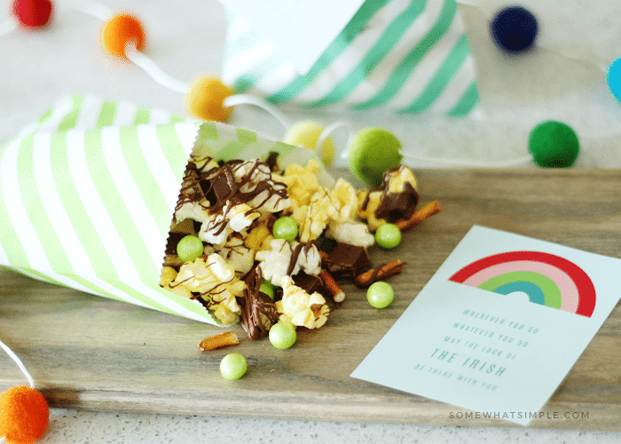 St. Patrick's day gift bag filled with candied popcorn