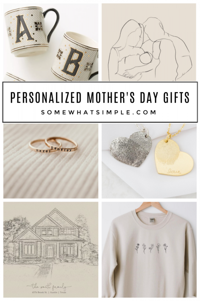 collage of personalized mothers day gifts