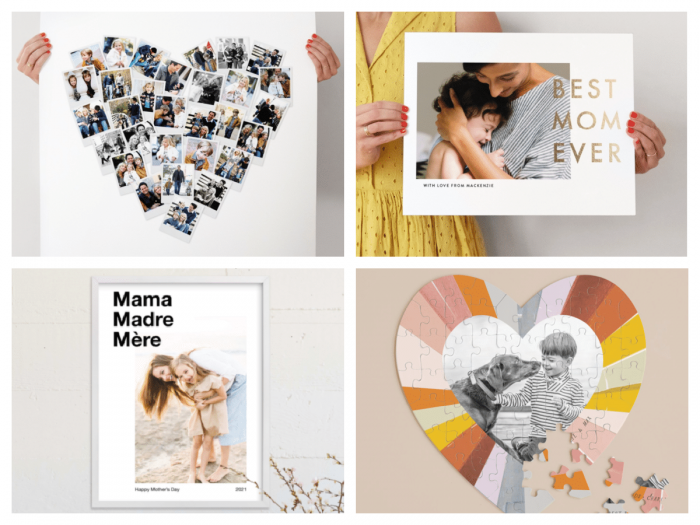 Collage of 4 personalized photo gifts for mom