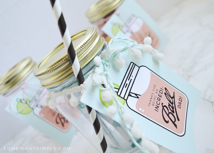 mason jar gift tag around a glass jar