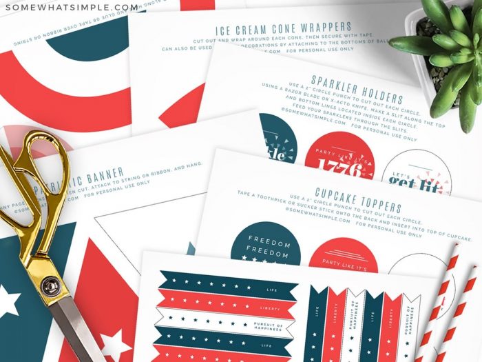 4th of July Party Printables next to scissors