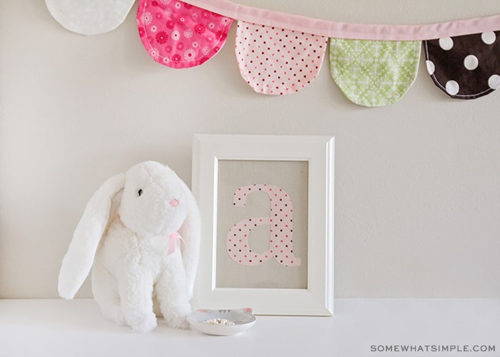 a letter A fabric monogram in a frame