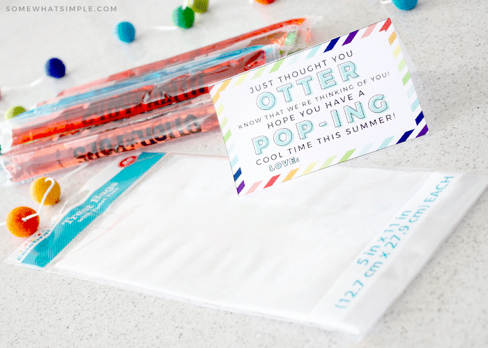 otter pops on the counter with a printable gift card 