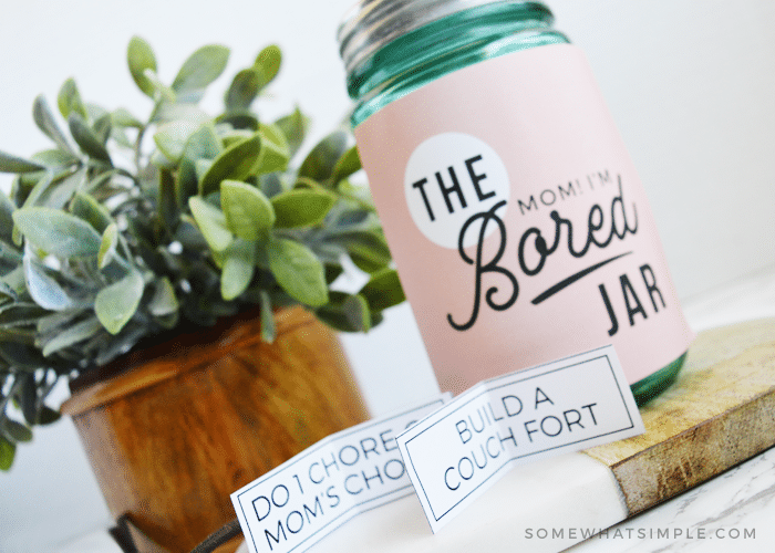 mom I'm bored jar printable kit for kids labels activities summer boredom buster
