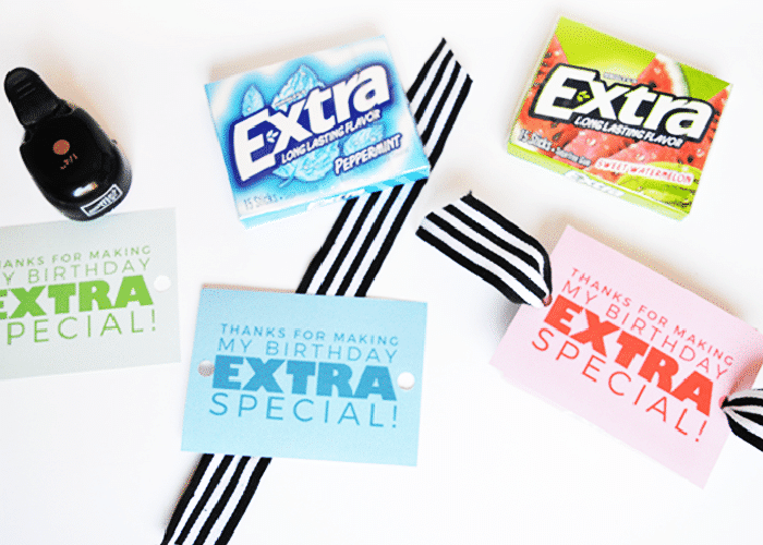 extra gum with printable party favor attached to it