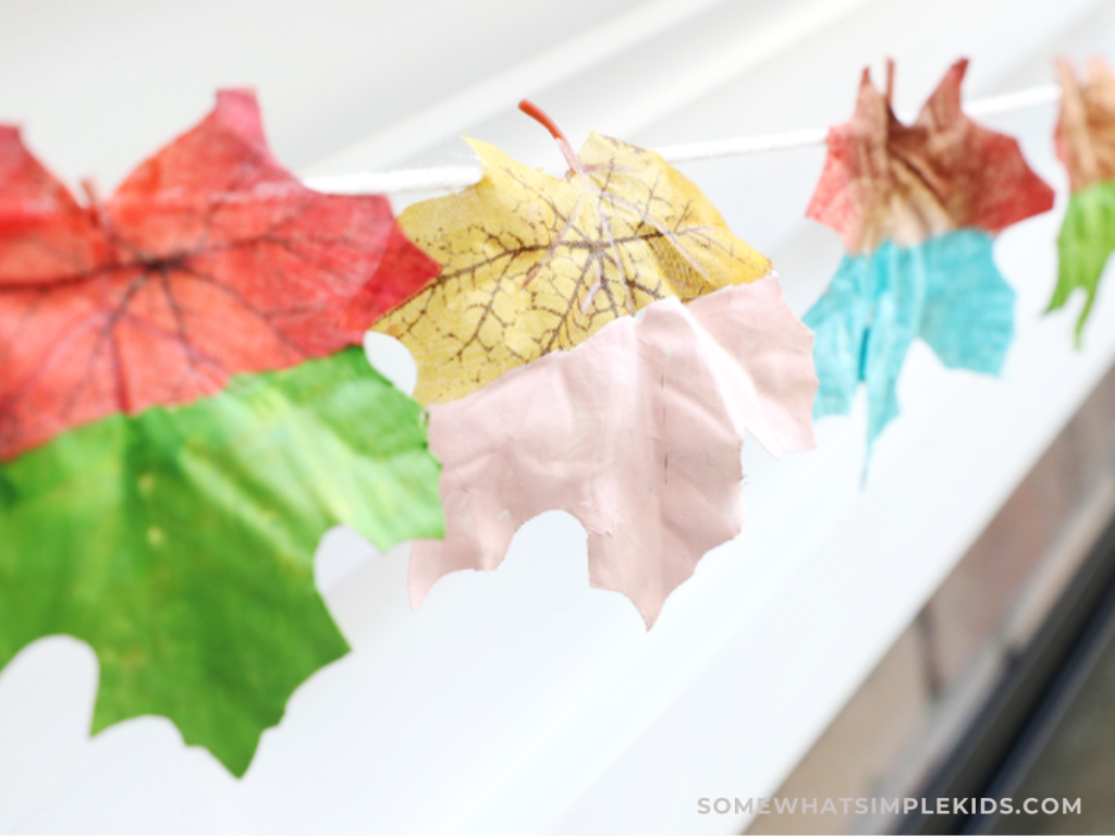 close up of painted leaves