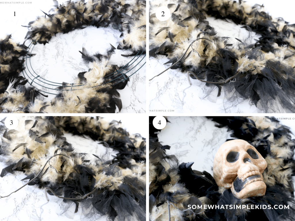 collage of pictures showing how to make a Halloween Wreath