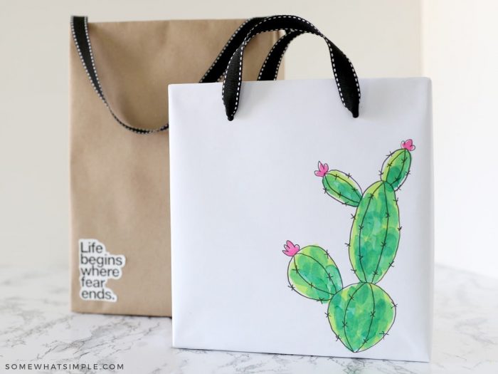 cereal box purses on a white counter