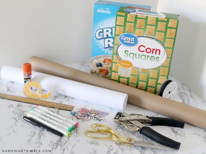 supplies needed to make a cereal box purse