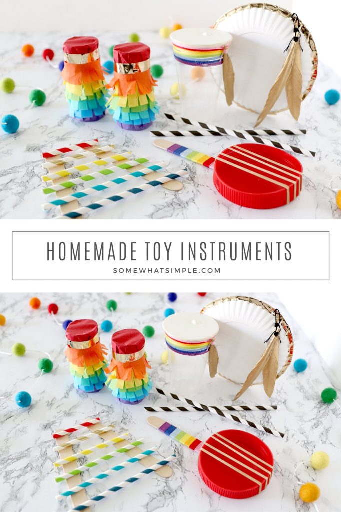 collage of images showing how to make toy instruments