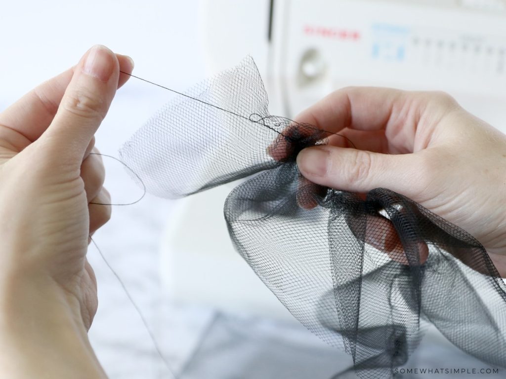 sewing a ruffle and pulling the seam