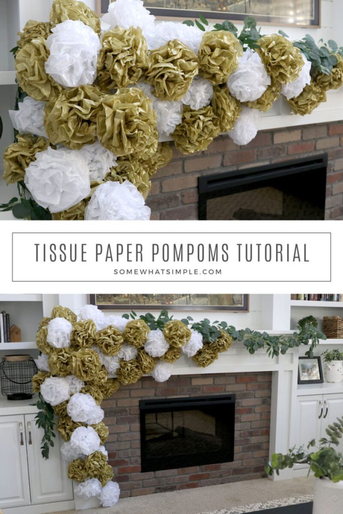 collage of images showing how to make tissue paper pom poms