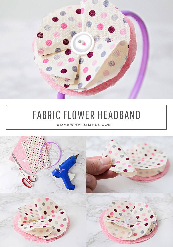 collage of images showing how to make a fabric flower headband