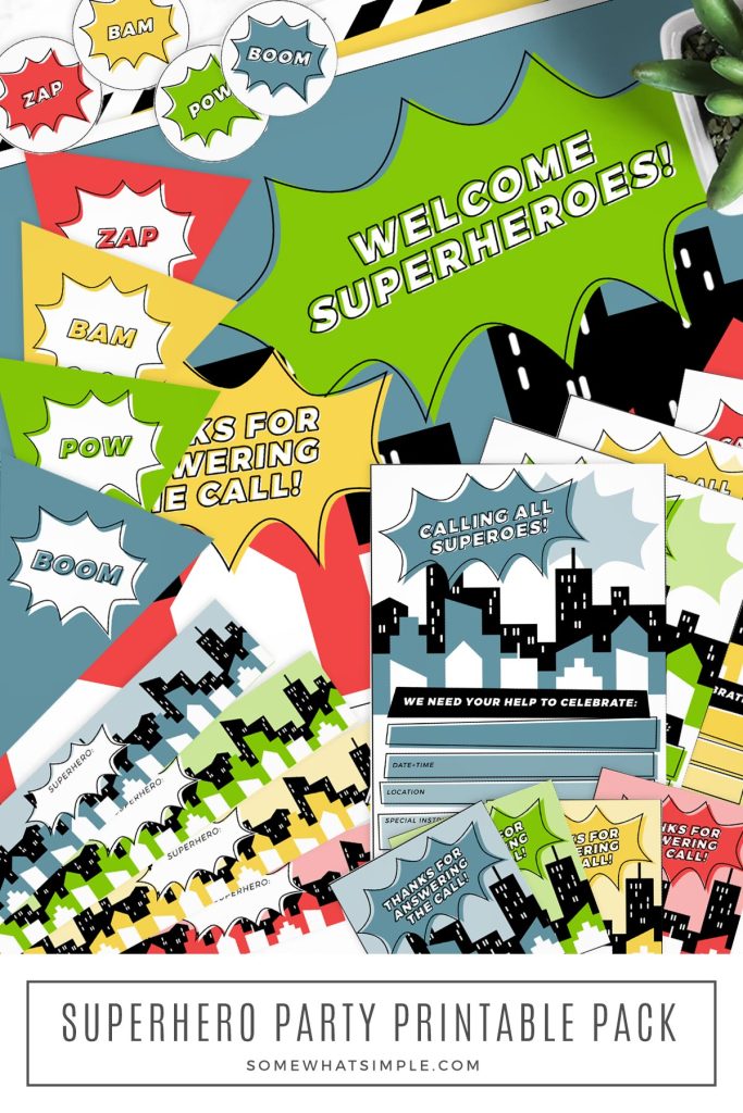 long image of superhero party printables