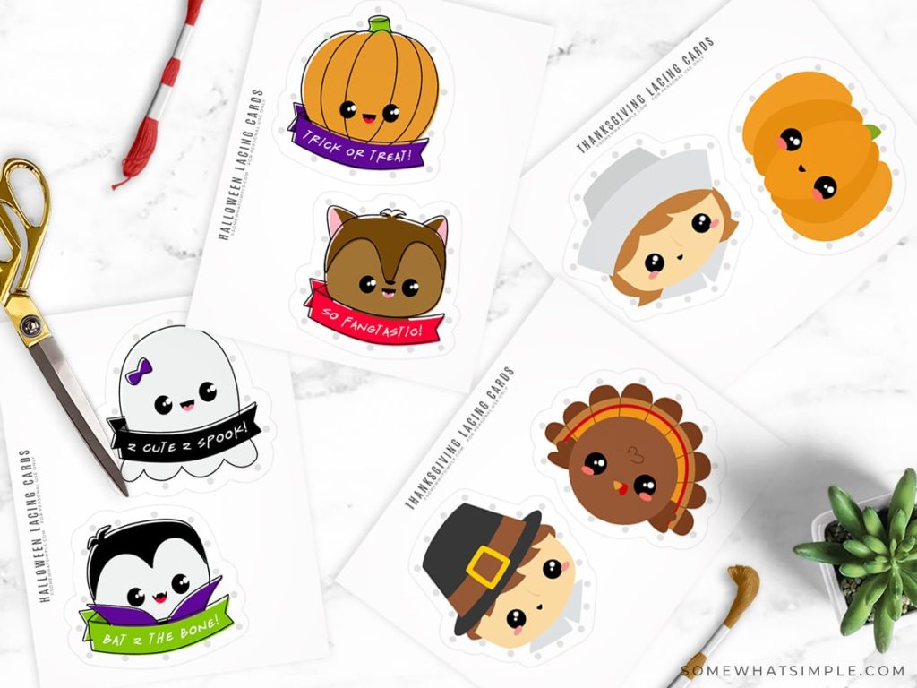 printable lacing cards for halloween and thanksgiving