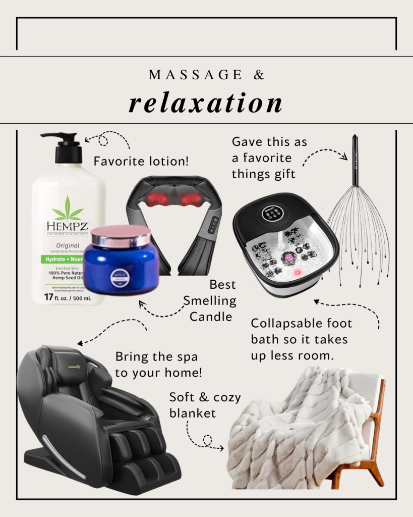 favorite massage and relaxation products in a collage