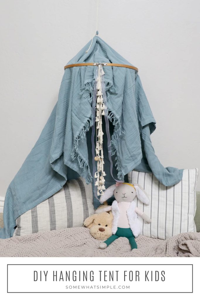 finished hanging play tent with a text overlay