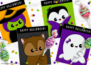 halloween lollipop cards with cute monsters holding candies