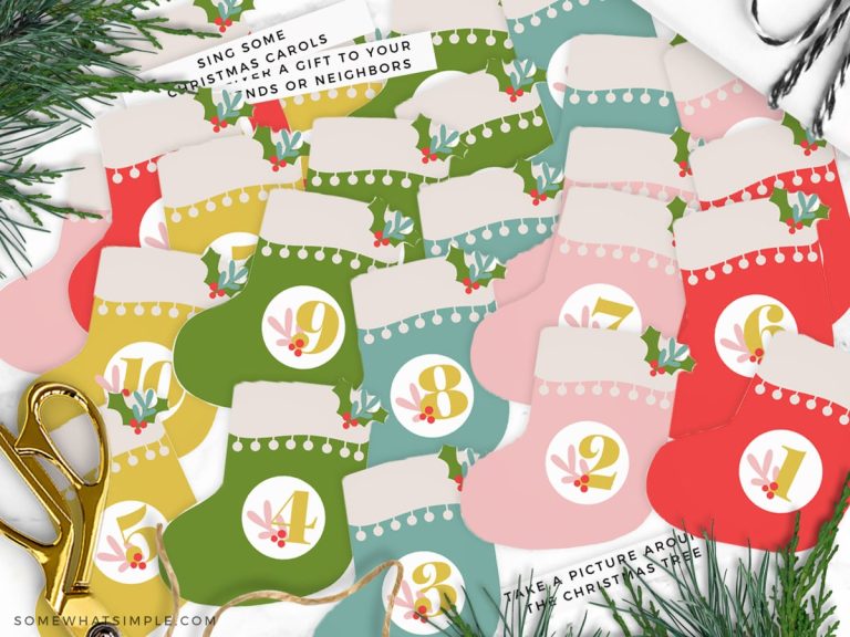 printable stockings in a variety of colors to make and advent caledar